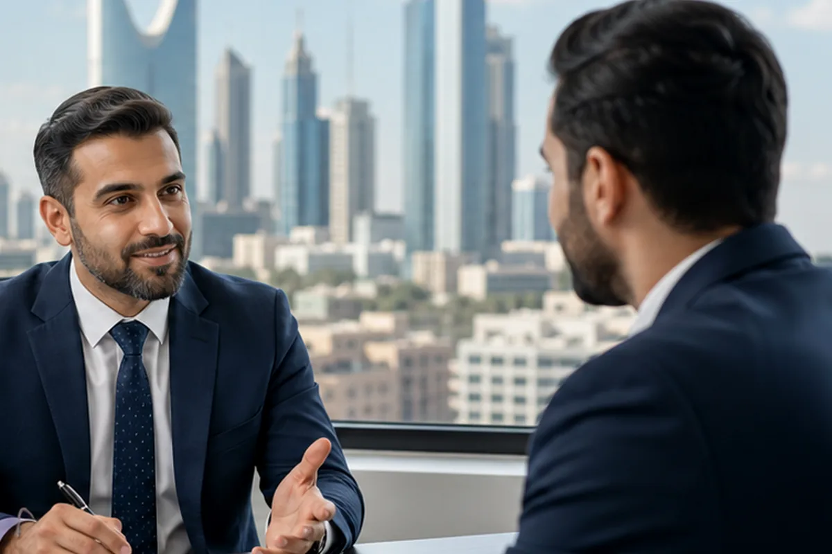 Recruitment interviewer and applicant discussing shortlist evidence